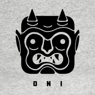 Minimalist, stylized Oni face in black ink T-Shirt